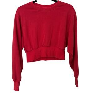 Aritzia TNA AiryAF Red Cropped Fleece Cotton Blend Crewneck Pullover Sweater-XS